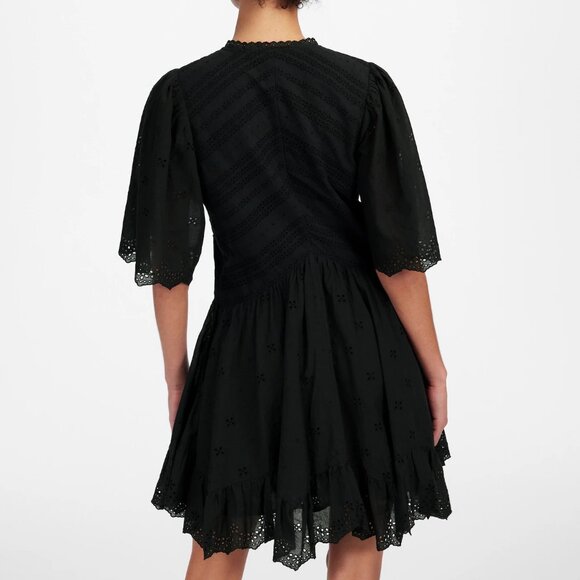 Madewell Eyelet Flutter Sleeve Mini Dress in Cotton in Jet Black - Picture 2 of 5